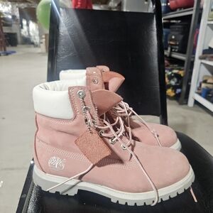 Timberland Blush Pink Boots with White Trim